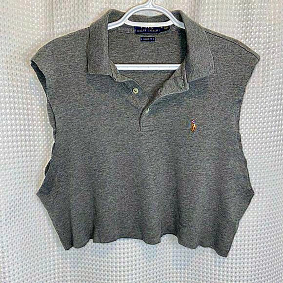 Women’s sleeveless cut off gray Ralph Lauren Polo crop top‎ size large - Picture 2 of 10